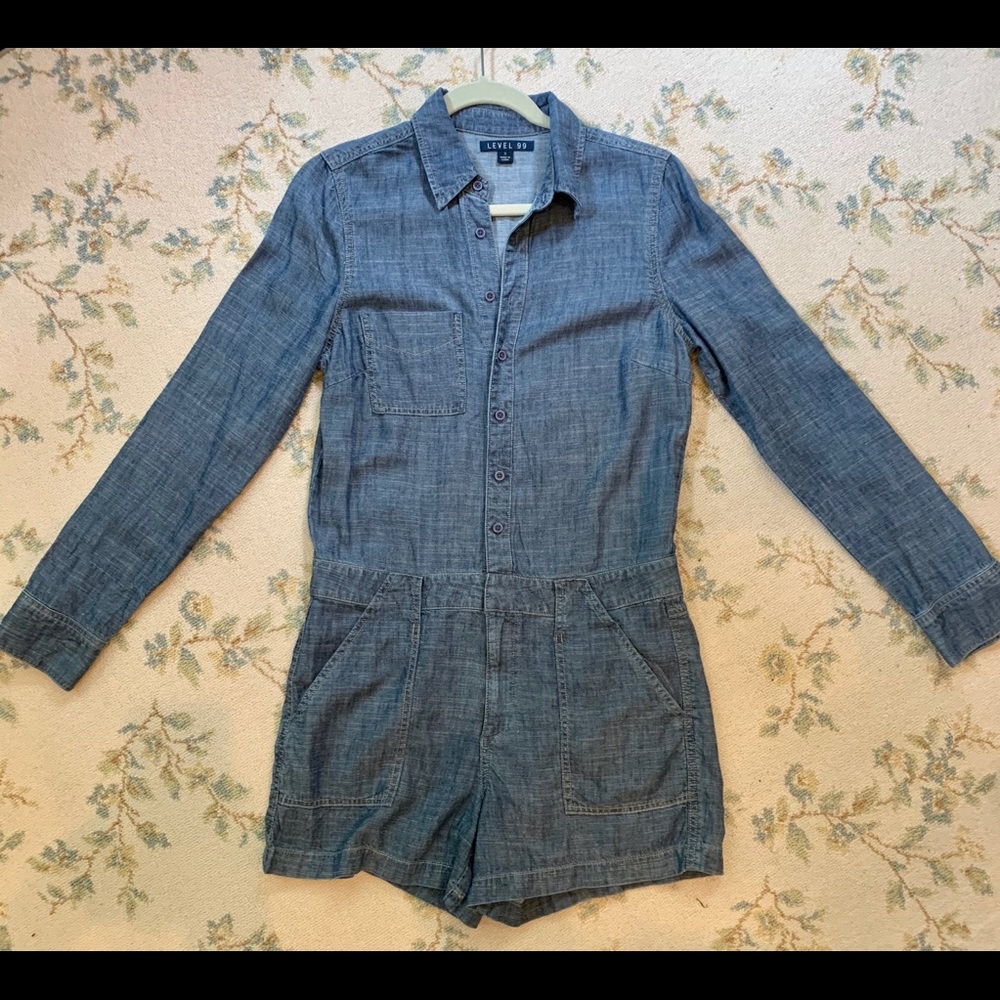LEVEL 99 Light Washed Denim Short Romper